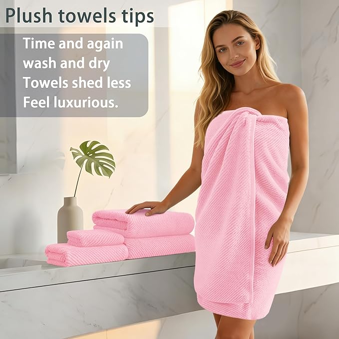 VOOVA & MOVAS Pink Bath Towels Set of 4, Large 30" x 56" - Image 3