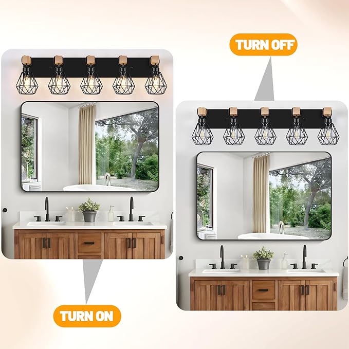 FadimiKoo 5-Light Farmhouse Wood Wall Sconces Lighting, Rustic Bathroom Wall - Image 4