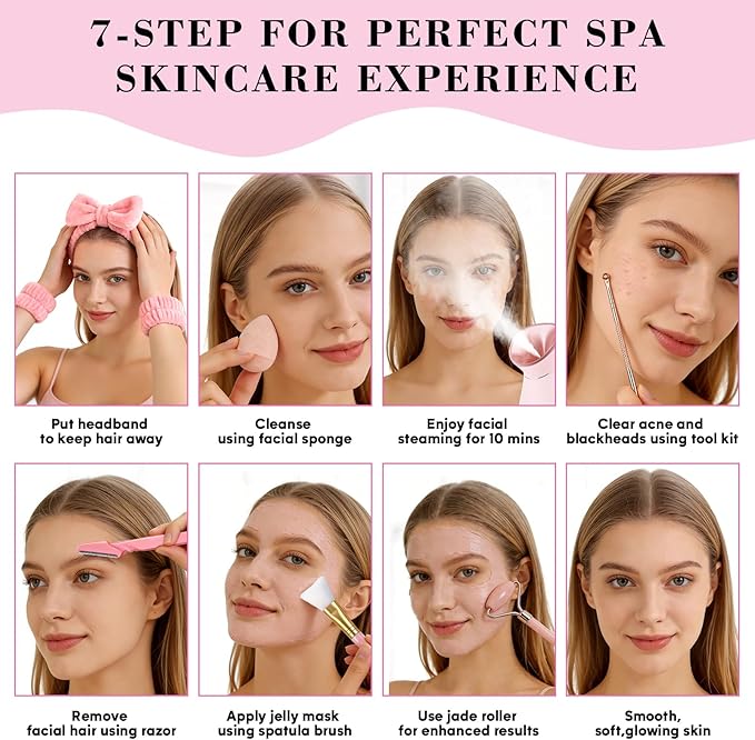 Pjordo Facial Steamer Spa Kit, 12 Skin Care Tools & 5 Jelly Mask Powder - Image 8