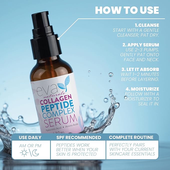 Eva Naturals Multi Peptide Face Serum – Anti Aging Collagen Peptides - Image 4