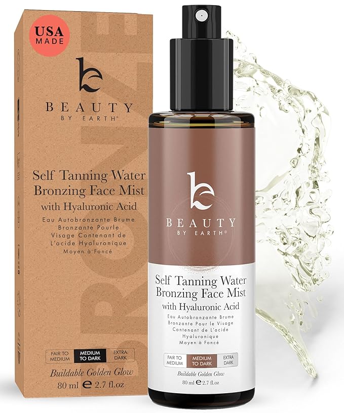 Bronzing Face Tanner Spray Mist, Sunless Face Tanning Water, USA Made by BeautybyEarth