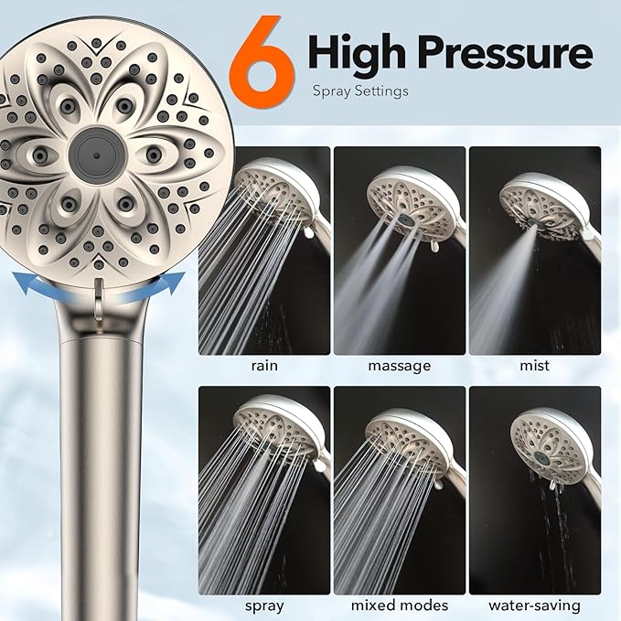 6-Setting Filtered Handheld Shower Head, JDO High Pressure Shower Head - Image 5