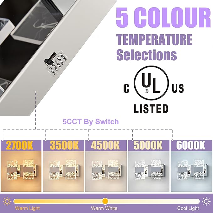 Modern LED Bathroom Light Fixtures Dimmable 2-Light Chrome Vanity Light - Image 3