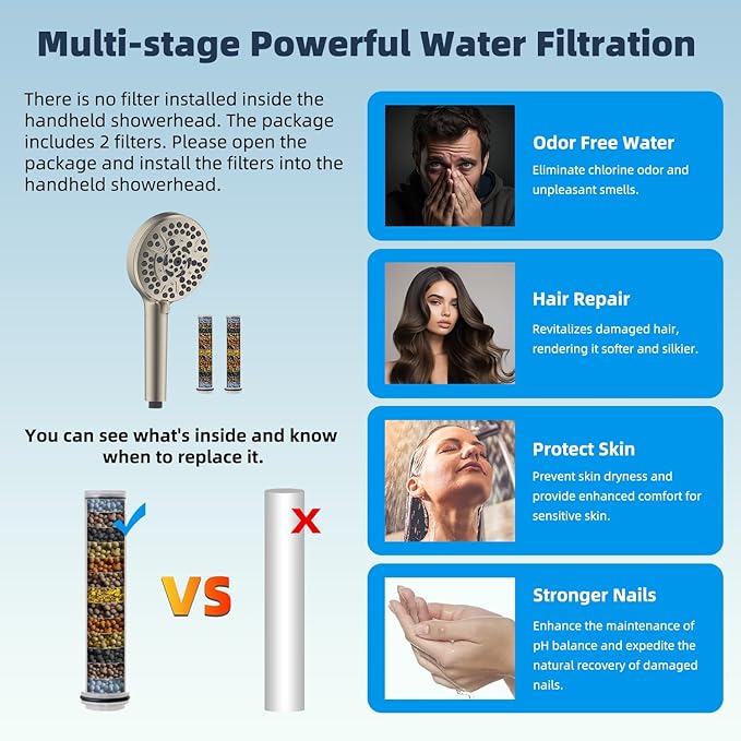 Hibbent All Metal 12'' Filtered Rainfall Shower Head Combo, High Pressure - Image 5