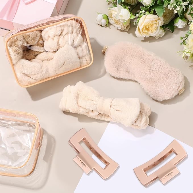 Hoteam 24 Pcs Spa Party Favors Supplies 6 Spa Headband 6 Plush Sleep Eye Mask 6 - Image 3