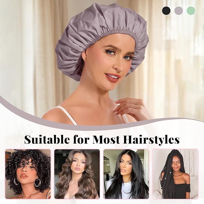 3Pcs Waterproof Shower Caps for Women, Reusable Shower Cap for Long Hair - Image 5