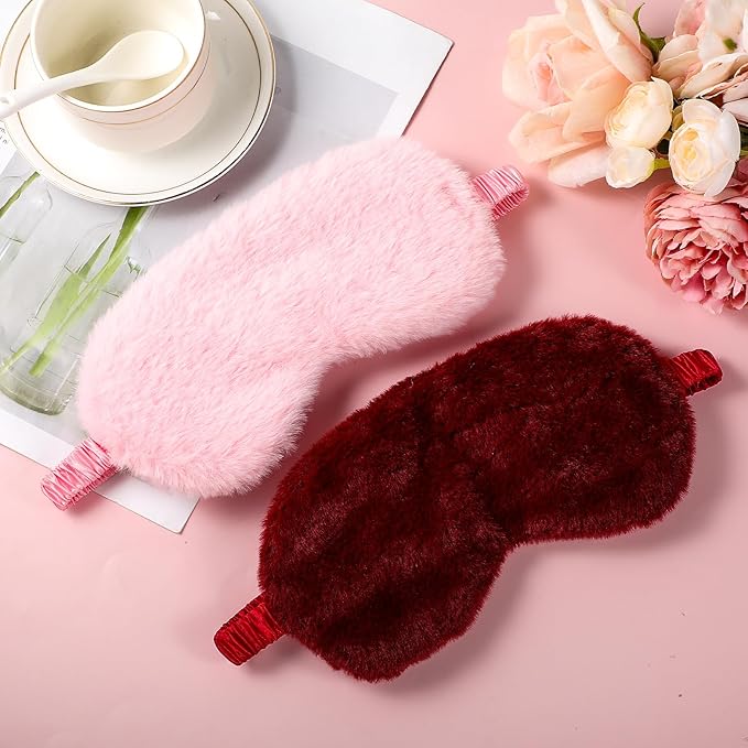 2 Pcs Plush Eye Mask Soft Sleeping Blindfold Eye Cover Comfortable Furry Faux - Image 6