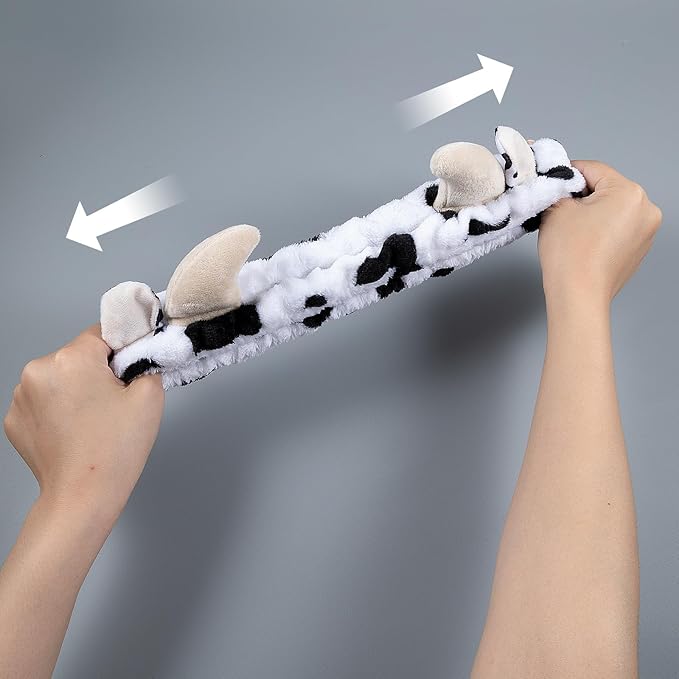 Plush Wash Face Headband Cow Print Spa Wrist Band Cuffs Hair Scrunchy Women - Image 3