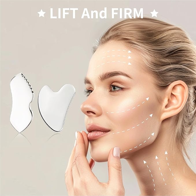 LeMeeOly 2Pcs Gua Sha Facial Tools Stainless Steel, Detailer GuaSha Set - Image 6
