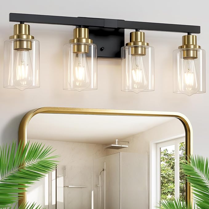 Bathroom Vanity Light, 4-Light Black and Gold Bathroom Light Fixtures by DIKAIDALights
