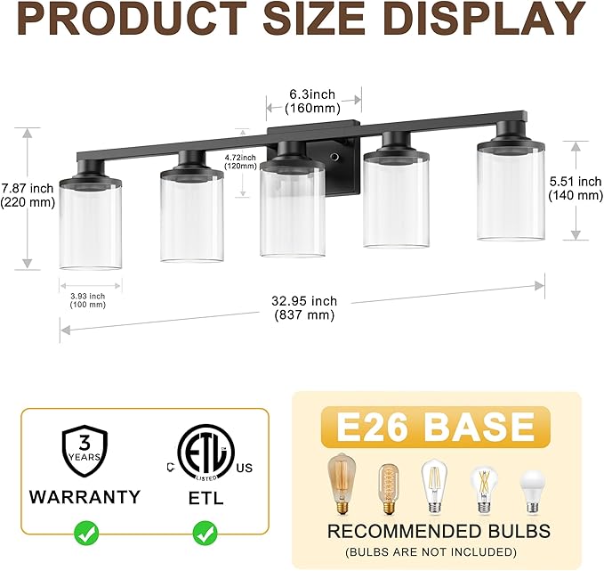 L LOHAS LED 5-Light Bathroom Light Fixtures Over Mirror, Modern Vanity Lights - Image 5