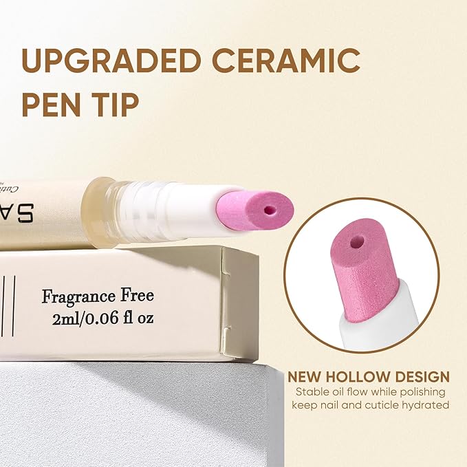 Ceramic Cuticle Pusher & Oil Pen, 2ml Rose + Fragrance Free Scented Nail Care - Image 5