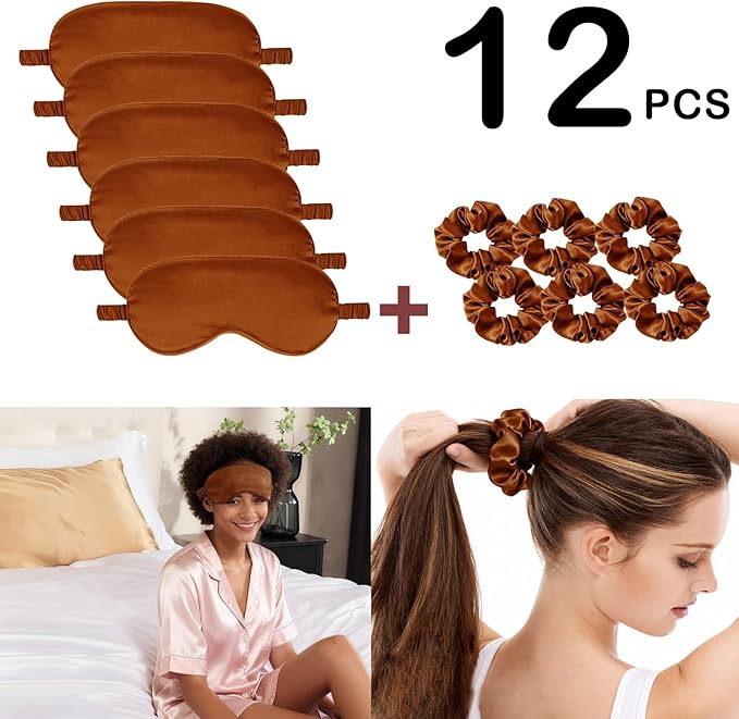 12Pcs Silk Sleep Masks Satin Eye Mask Silky Eyes Cover Blindfold Eyeshade Hair - Image 2