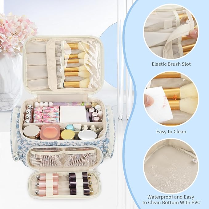 Makeup Bag with Multi-Pockets, Travel Cosmetic Bag with 2 Transparent Side - Image 6
