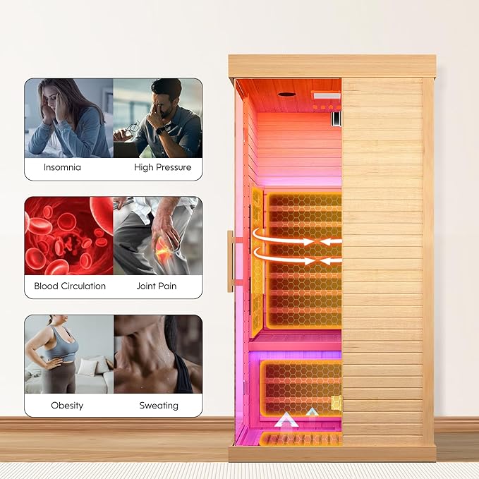 OUTEXER Sauna Room Indoor Far Infrared Saunas Home Canadian Hemlock 1450W - Image 5