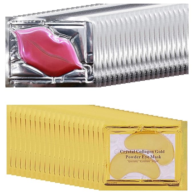 40 Pairs Eye Mask & Lip Mask, 24K Gold Gel Crystal Collagen Under Eye Patches by TIRDET