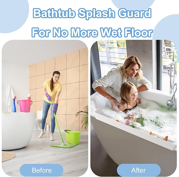 Tub Splash Guard for Kids, Bathtub Water Guard Play Shelf for Bathing, Toy Tray - Image 6