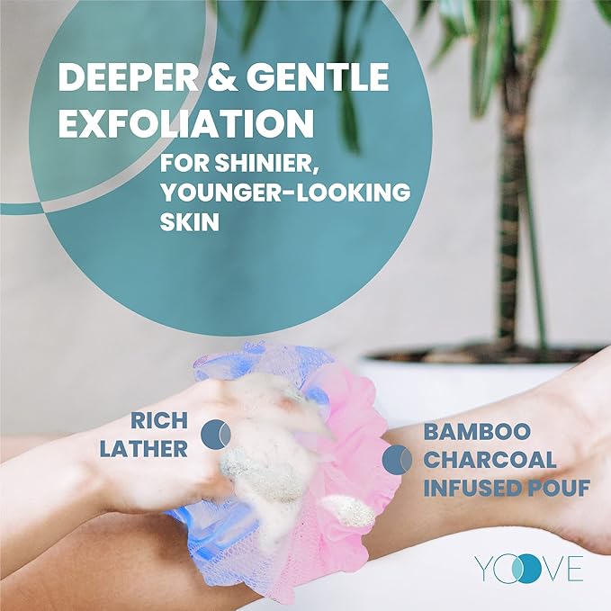 Yoove Loofah Back Scrubber w/Bamboo Charcoal Fiber Infused Bath Sponge - Image 6