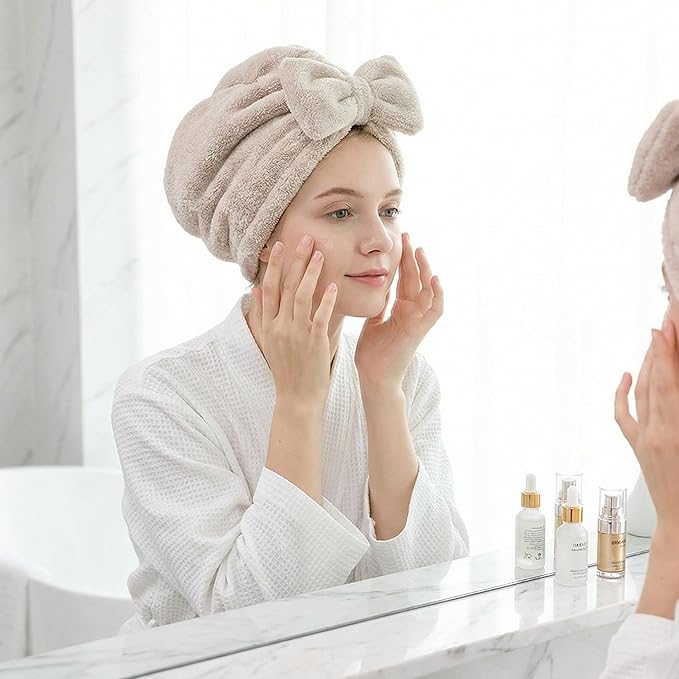 Microfiber Hair Towel Wrap for Women, Quick Drying Anti Frizz Hair Turban - Image 5