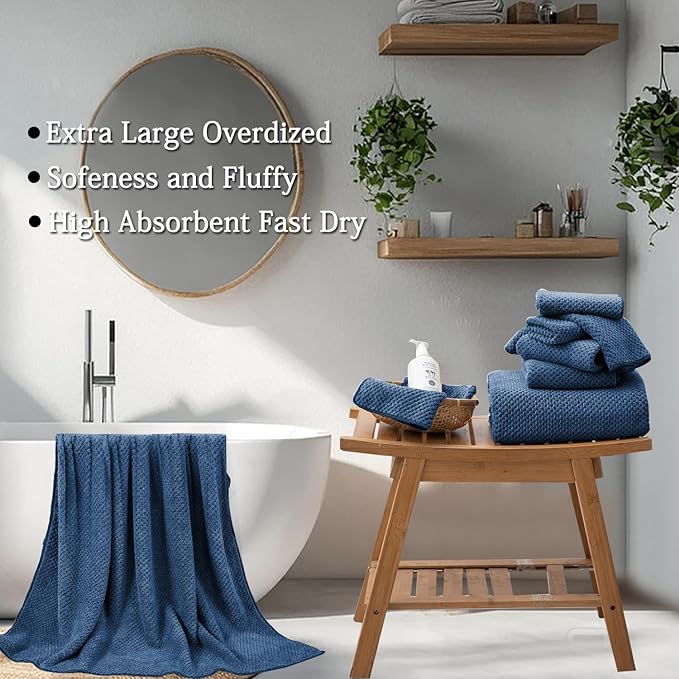 Hailea Navy Bath Towels Set 35x70 Inches - Image 4