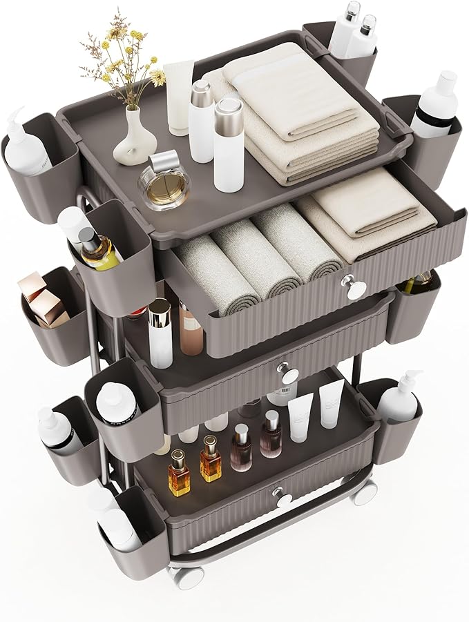 3 Tier Drawer Beauty Cart with 12 Movable Storage Organizer, Thickened ABS & - Image 9