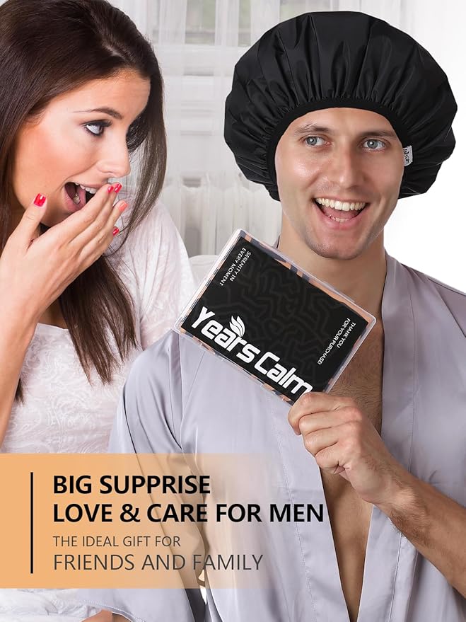 Years calm Men Shower Cap Reusable Waterproof, Dual-Layer Design, Double-Sided - Image 9