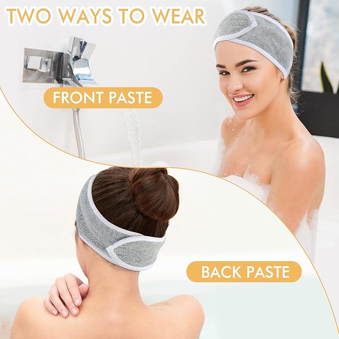 SINLAND Spa Headband for Women 3 Counts Ultra Soft Adjustable Makeup Hair Band - Image 4