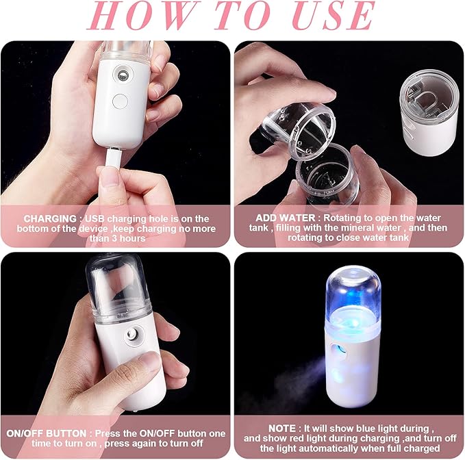 Honoson 2 Pack Nano Facial Mister Spray Bottle Handheld Humidifier Portable - Image 4