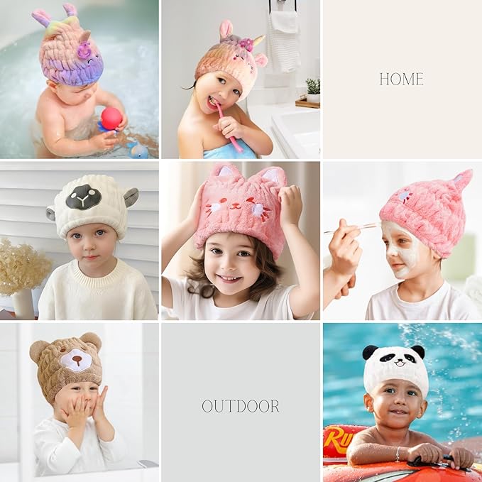 Microfiber Hair Towel Wrap for Kids, Panda Dry Hair Cap Suck Water, Absorbent - Image 6