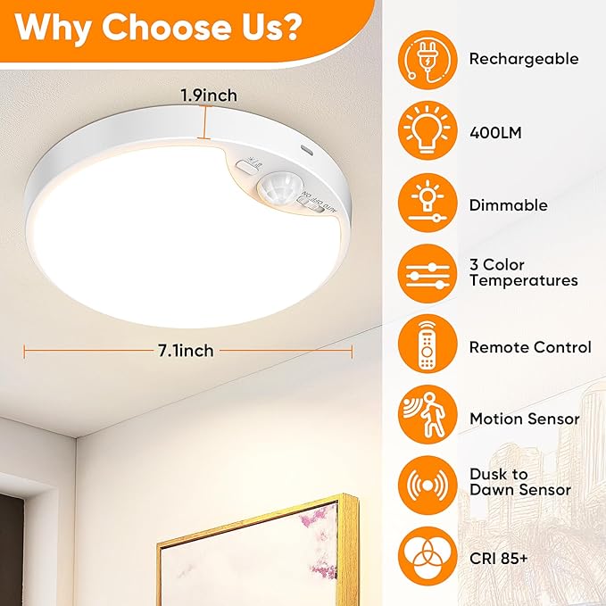 10000mAh Rechargeable Motion Sensor Ceiling Light - Image 3