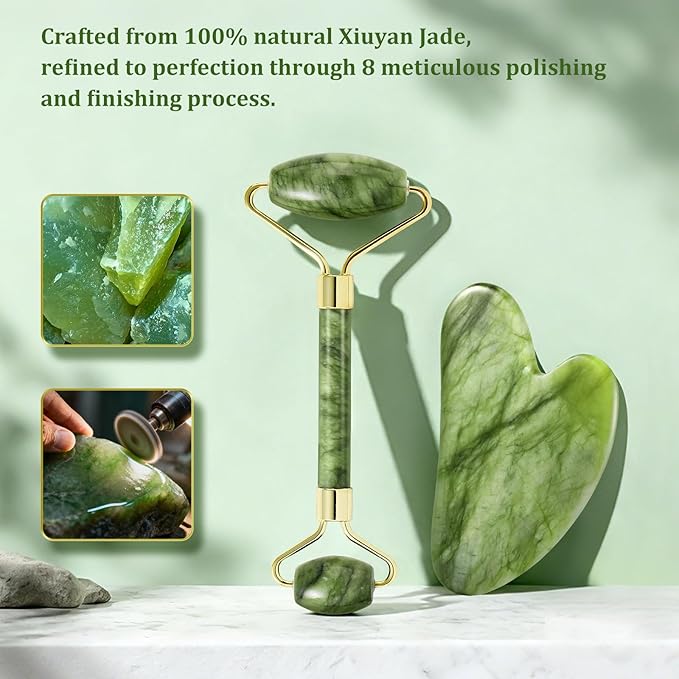 MANLENO Jade Roller & Gua Sha Set - Image 2