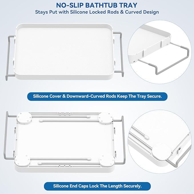 Bathtub Tray for Large Soaking Tub Table Tray Expandable Tub Shelf for Bathtub - Image 9