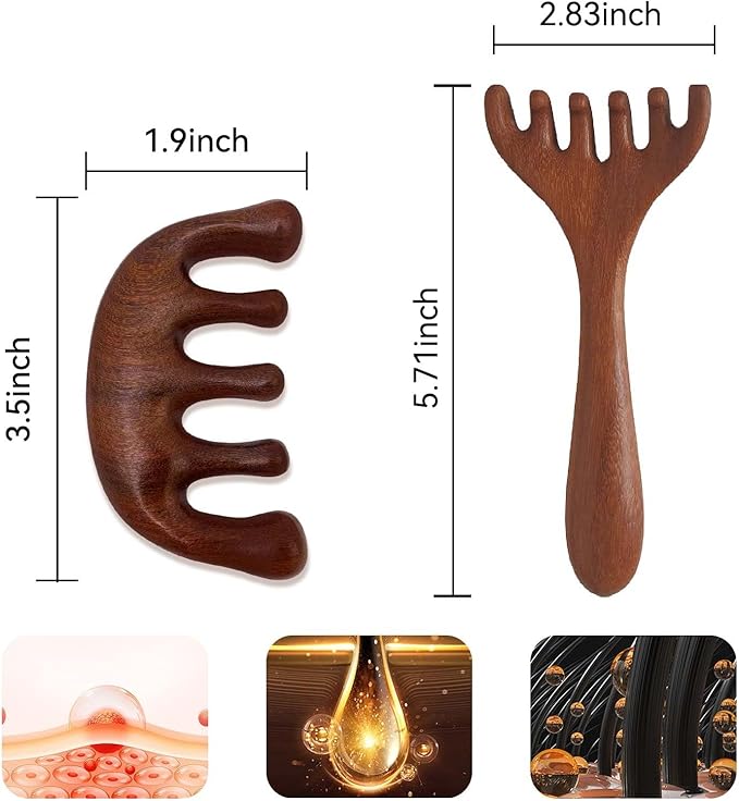 2 Pack Wooden Scalp Massage Tool, Sandalwood Manual Scalp Massager Wood Comb - Image 6