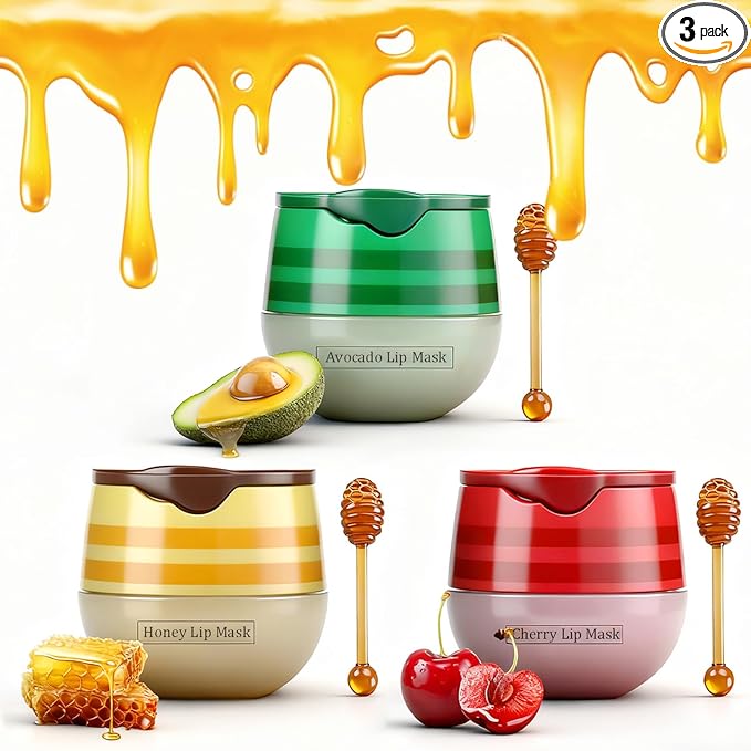 3PCS Bee Lip Balm Honey Pot, Moisturizing Avocado Propolis lip Mask, Hydrating by Charm+Kiss