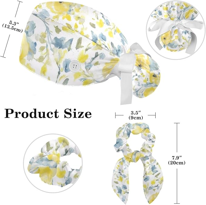 Scrub Cap with Hair Scrunchy, Ponytail Holder Surgical Cap - Image 2