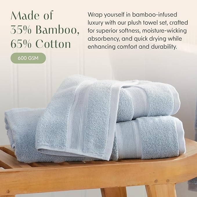 Springtree Home Luxury Bamboo Rayon Bath Towel Set of 4 | 35% Bamboo Rayon - Image 4