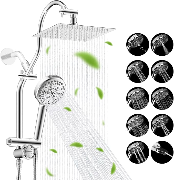 Hibbent cUPC Certified All Metal 8" Rainfall Showerhead Combo, High Pressure by Hibbent
