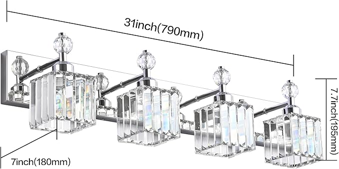 PRESDE Crystal 4 Light Bathroom Vanity Lights Chrom Vanity Light - Image 4
