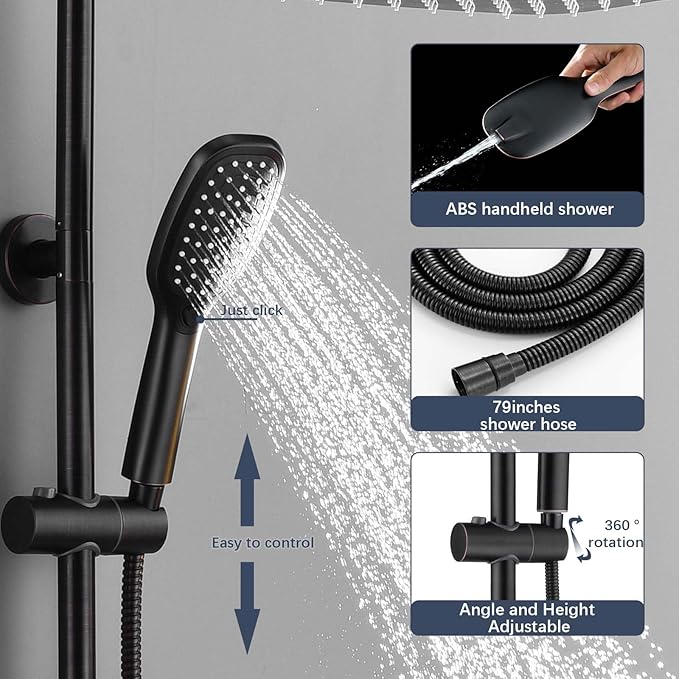 SonTiy Retrofit Rain Shower System Wall Mount, Oil Rubbed Bronze 12 Inch Rain - Image 3