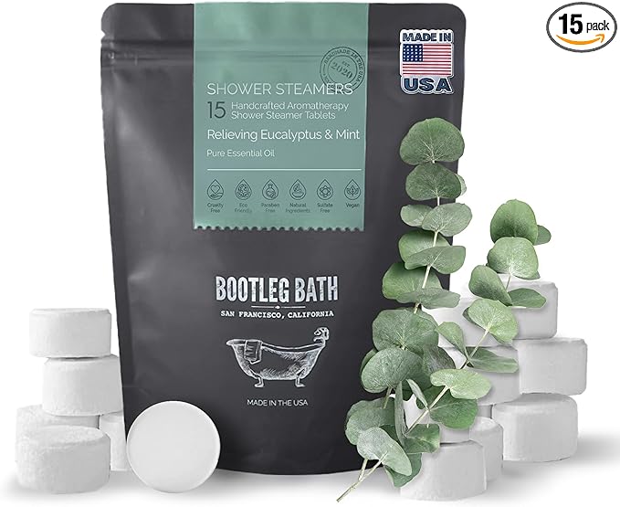 Shower Steamers Aromatherapy Eucalyptus and Mint 15 Pack, 100% Pure Essential by BOOTLEGBATH