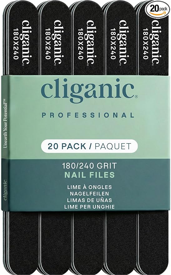 Cliganic 20 Pack Nail File Set: 180/240 Grit | Professional Emery Boards by Cliganic