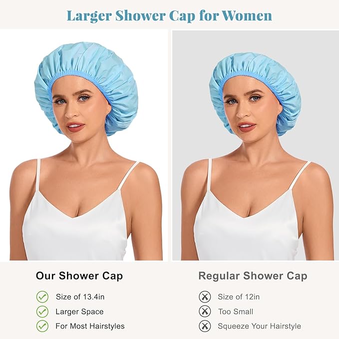 Shower Cap for Women Waterproof Reusable, Large Shower Cap Non-Slip - Image 3