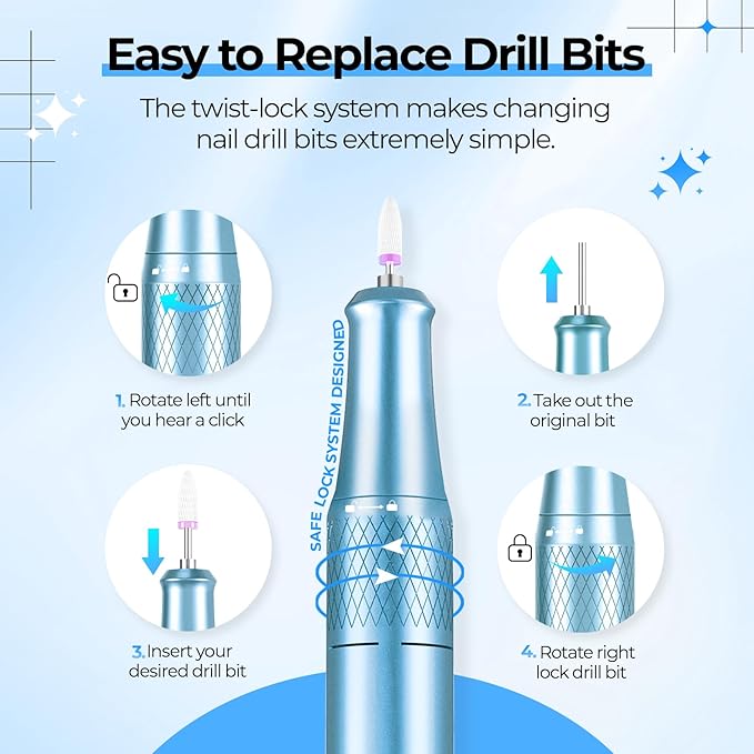 JOSGLOI Electric Nail Drill Professional: 40000RPM Electric Nail File Kit E - Image 3