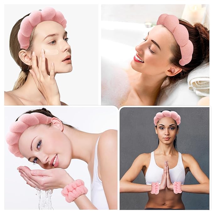 Zkptops Spa Headband for Washing Face Wristband Set Sponge Makeup Skincare - Image 4