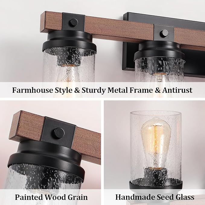 Farmhouse Vanity Light Fixtures, 3-Light Rustic Bathroom Lights Over Mirror - Image 4