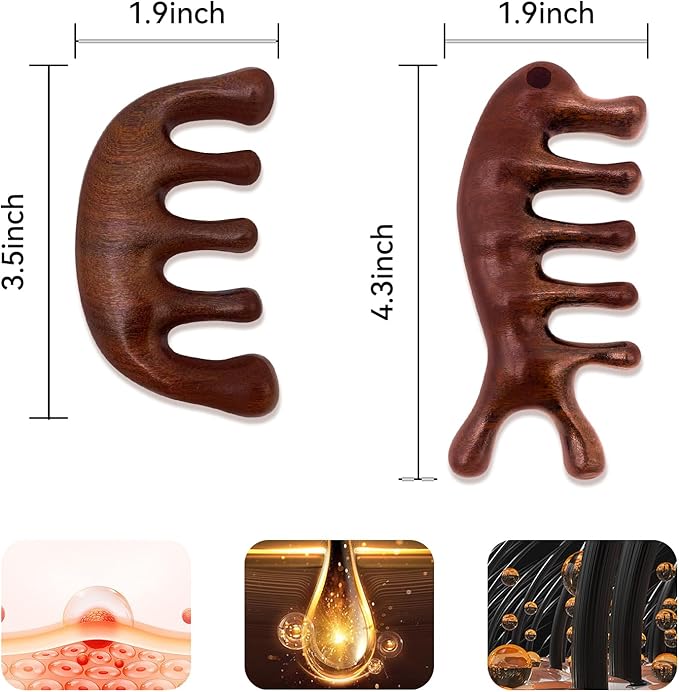2 Pack Wooden Head Scalp Massager Comb, Sandalwood Scalp Massage Wood, Head - Image 5