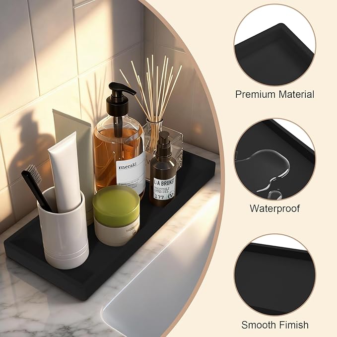Bathroom Vanity Tray, 7.8 x 3.9 Inch Silicone Bathroom Tray Countertop - Image 2