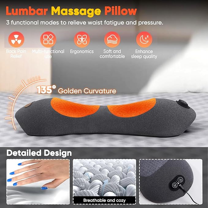 3 in 1 Back Massager, Electric Lumbar Support Pillow Heat Vibration Massage - Image 6