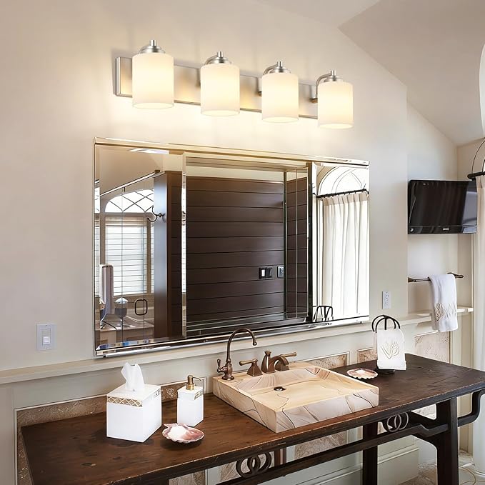 SOLFART Brushed Nickel Bathroom Vanity Light Vintage 4 Light Wall Light - Image 2