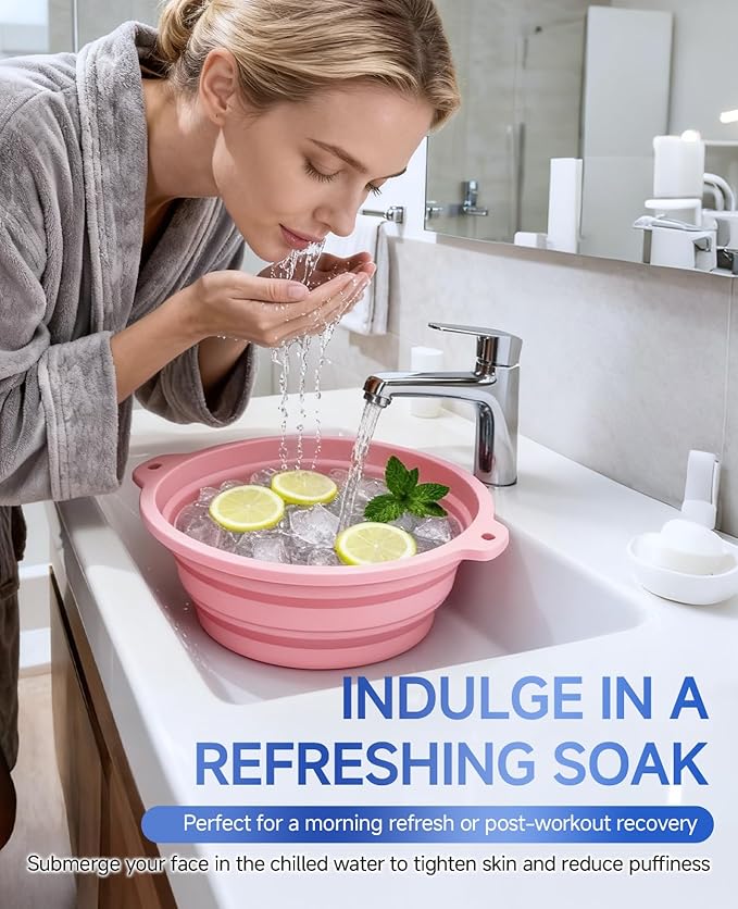 Foldable Silicone Face Ice Bath Bowl, Built-in Ice Tray - Image 3